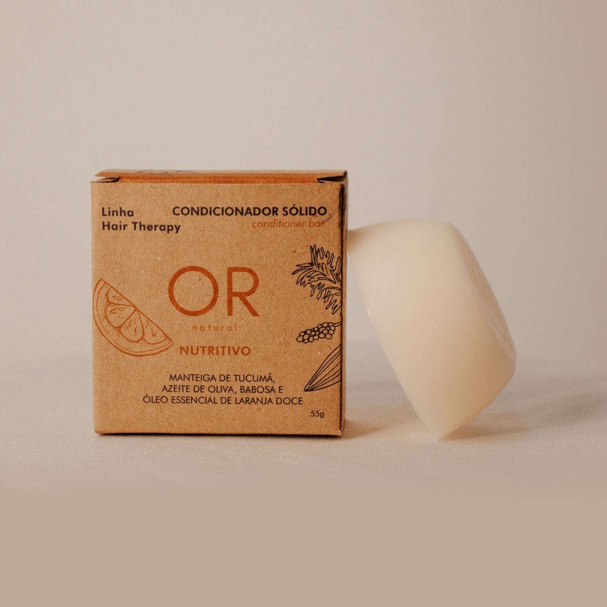 Condicionador sólido Nutritivo 55 g OR Natural: caixa e barra lado a lado